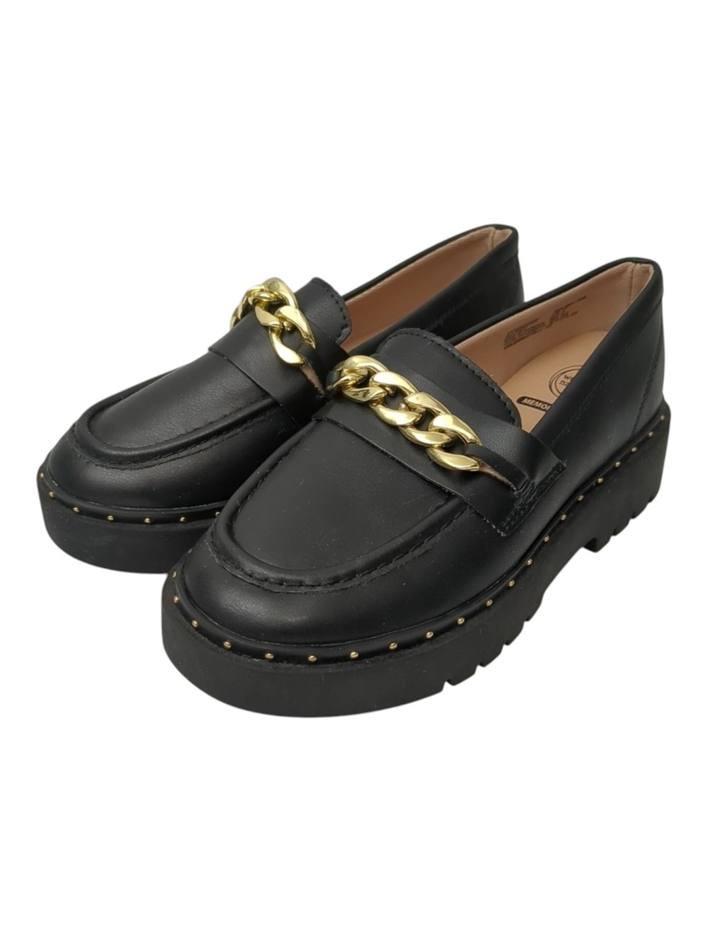 New Kids Wonder Nation Black Loafers with Gold Chain Accent size 13